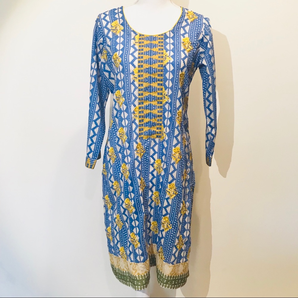 Light weight blue and gold cotton caftan